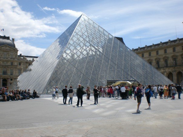 I.M. Pei's iconic pyramid which now serves as the entrance to the Louvre. 