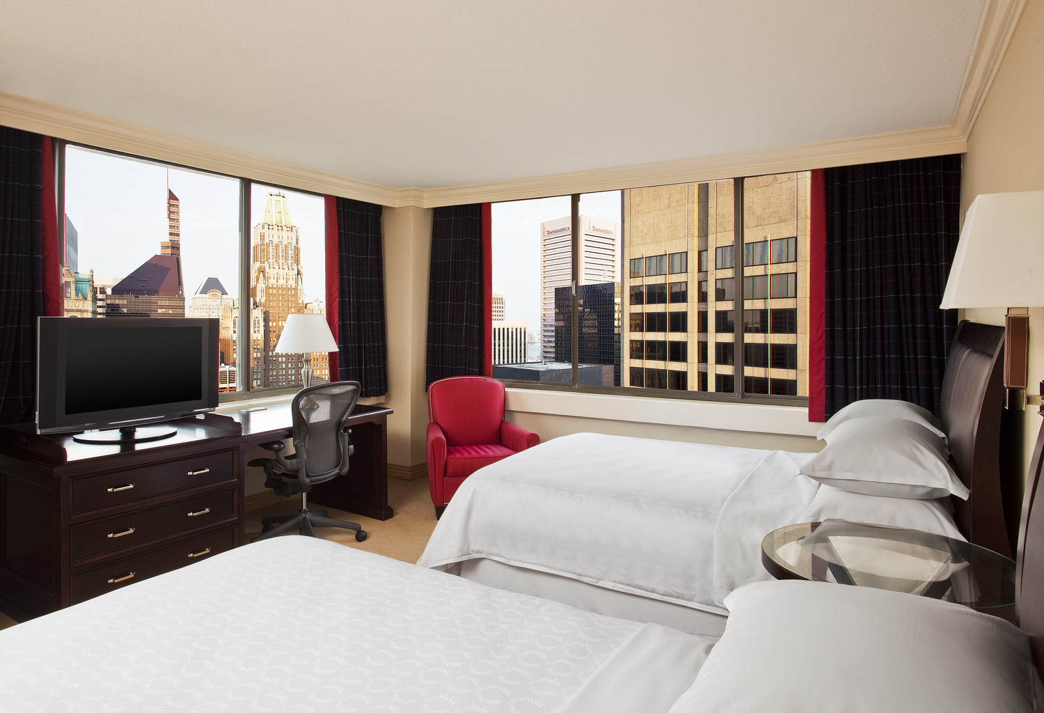 A guest room at the Radisson Baltimore Downtown - Inner Harbor. 